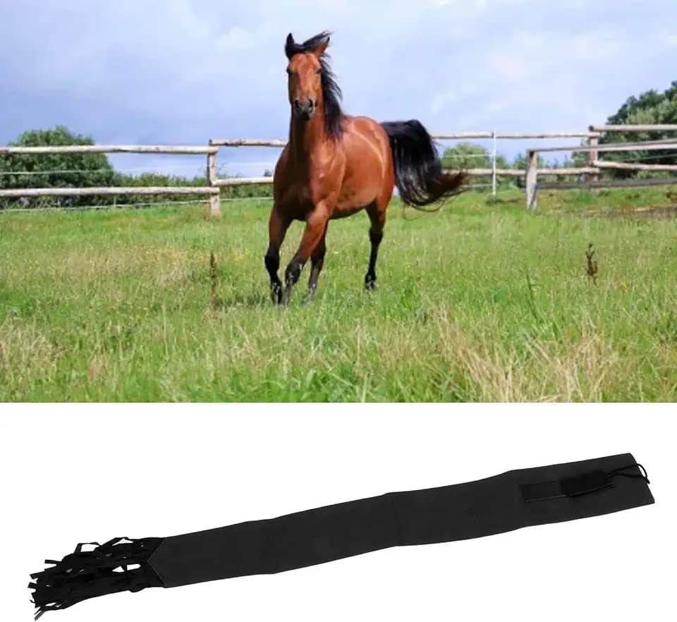 Pssopp Horse Tail Bag, Fashionable Fringe Design Horsetail Bag Light and Horsetail Bag Breathable Horse Tail Guard with Fasteners (Black)
