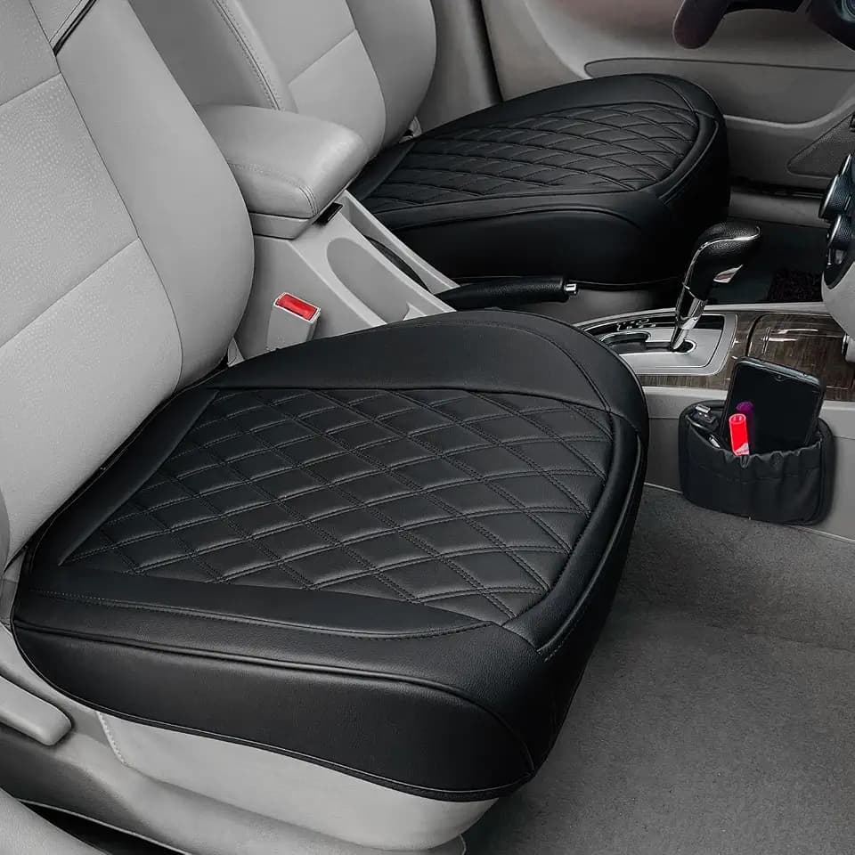 BEITK 2 Pack Leather Front Car Seat Bottom Covers Black