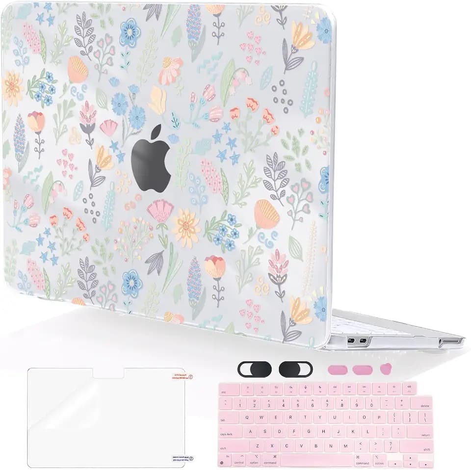 Compatible with MacBook Neo 13 inch Case 2026 (Model A3404), Printed Pattern Hard Shell Laptop Case with Keyboard Cover & Screen Film, Slim Plastic Protective Cover, Starry Sky Flowers