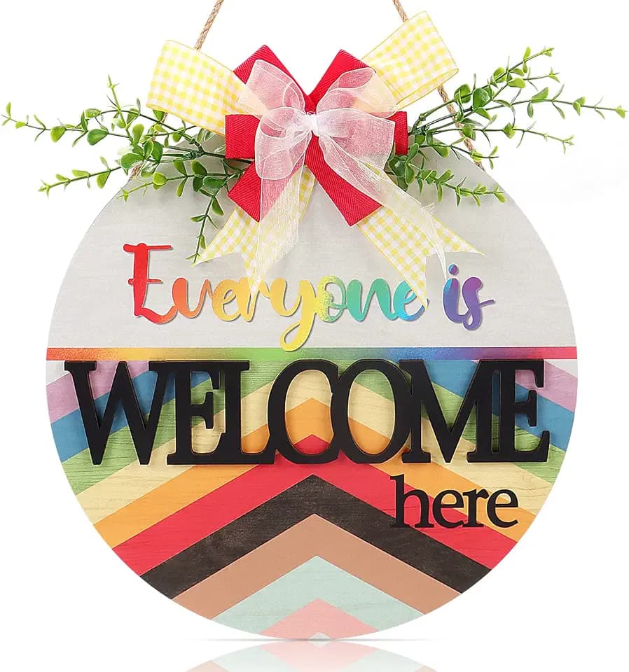3D Everyone Is Welcome Here Sign Rainbow Door Decor For Classroom Home