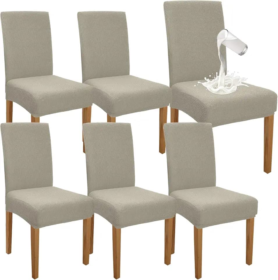 Granbest Premium Wasserdicht Esszimmerstuhl Abdeckungen Satz Von 6, Elastische Hohe Zurück Stuhlhussen Slipcover Für Esszimmer, Abnehmbaren Stuhl Schutz Für Küche, Party, Hotel (6er Set, Sand)