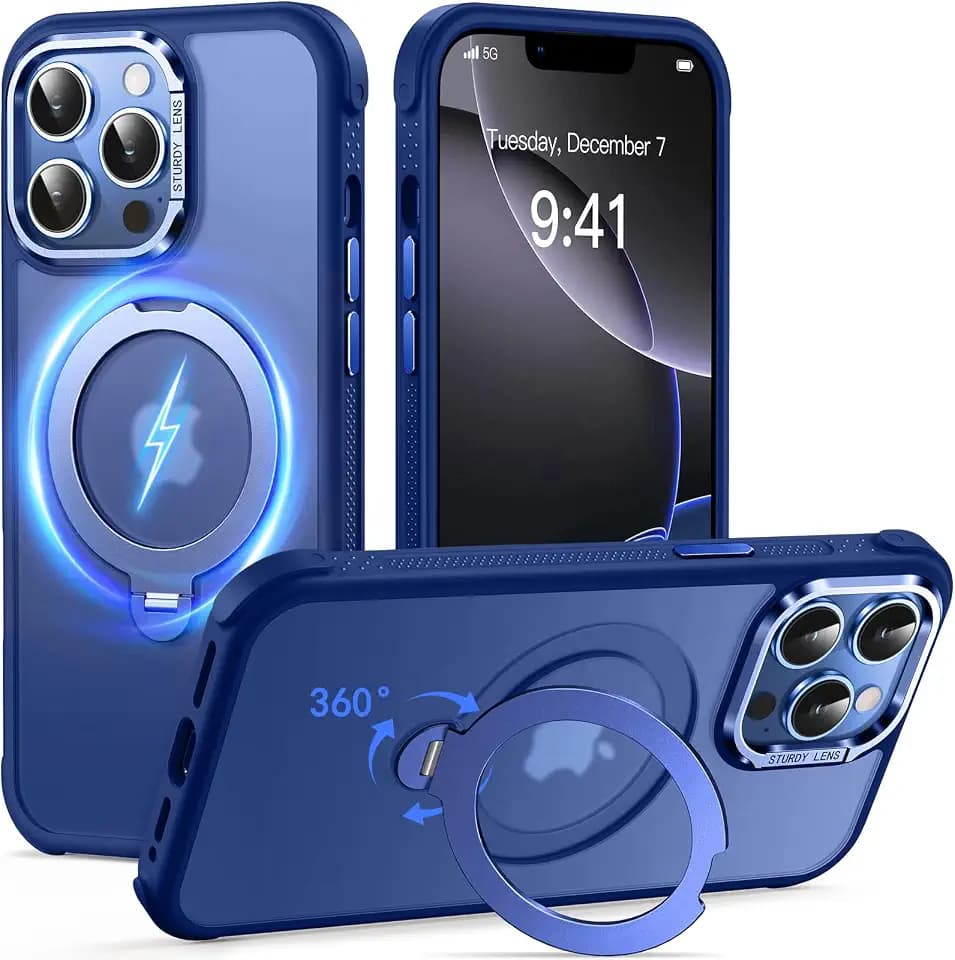 Magnetic for iPhone 13 Pro Max Case with 360° Spin Stand - 6.7", Deep Blue