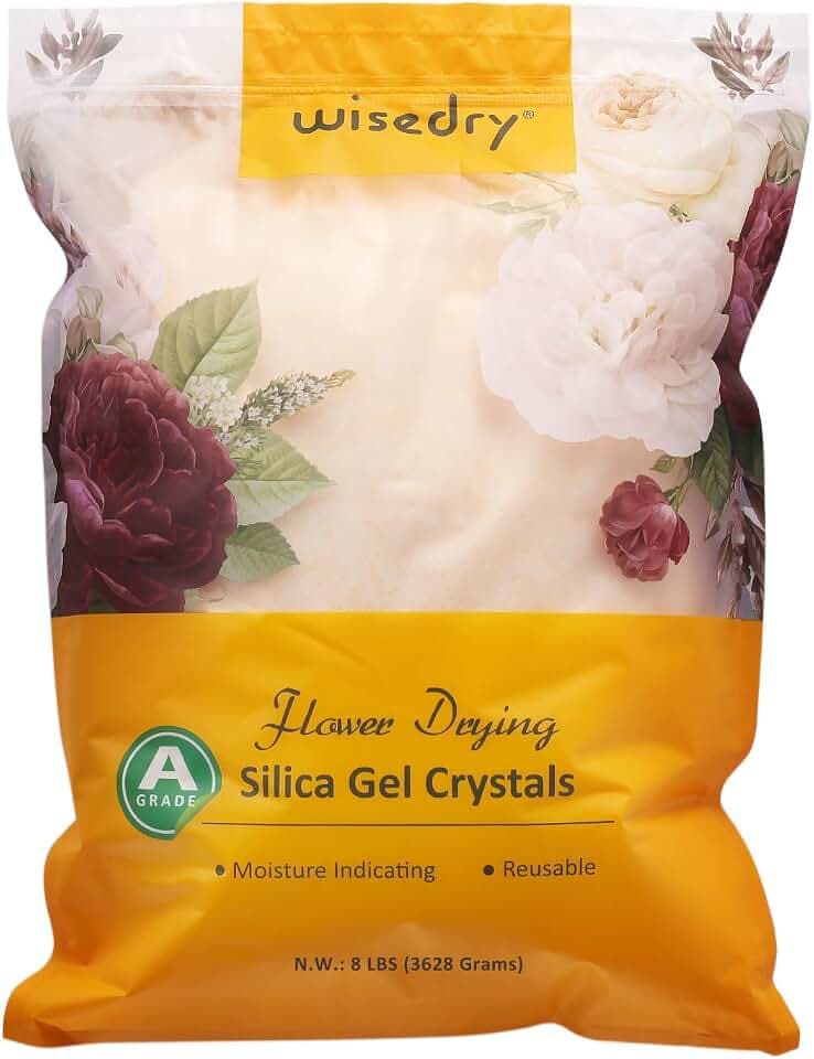 Wisedry Silicagel zum Trocknen von Blumen 8 LBS (3,6 kg), Feine Kristalle, Kieselgel Trockenmittel, Wiederverwendbares Blumenschutzmittel, Silica Gel mit Indikator