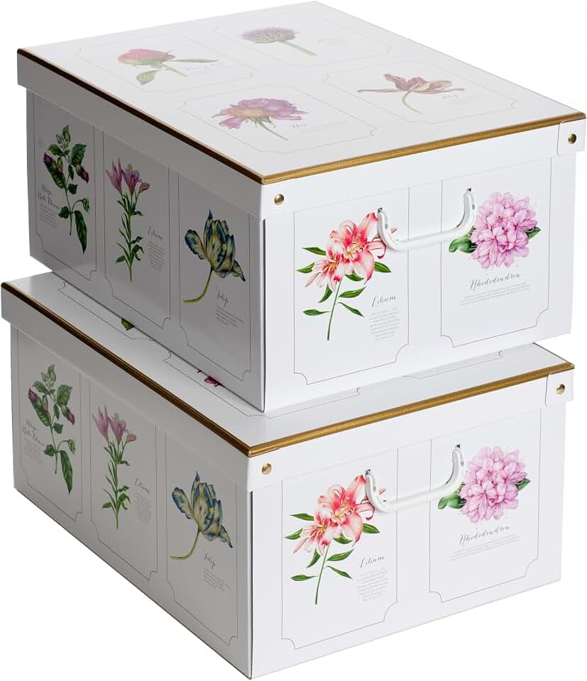 2er-Set Aufbewahrungsbox mit Deckel für Kleidung und Wäsche, Botaniche Gross Karton Kleiderschrankboxen, saisonaler Wechsel, Geschenkboxen 50x39x24 cm