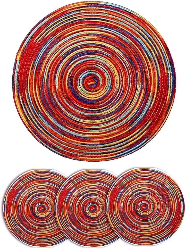 Alnicov 4pcs Cotton Woven Rattan Heat-Resistant Tablemat，Bowl Mats，Coasters，Kitchen Table Mats，11.8Inch Round Placemats for Dining Table Kitchen Table Mat