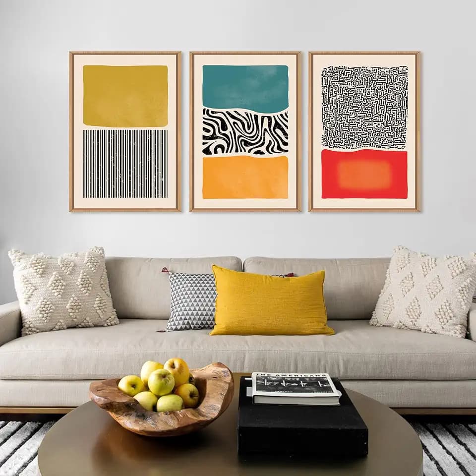 HLNIUC Boho gerahmtes Leinwand-Wandkunst-Set, moderne Wanddekoration, abstrakte böhmische Farbblockmalerei, neutraler Kunstdruck für Wohnzimmer, Schlafzimmer, Esszimmer, Büro, Badezimmer, 40,6 x 61 x