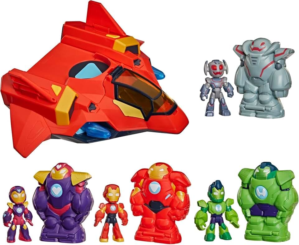 Disney Jr. Series Marvel’s Iron Man and his Awesome Friends Ultimate Giant-Sized Armor Iron Jet Toy Set, 3-Inch Action Figures, Armor Suits, Vehicle