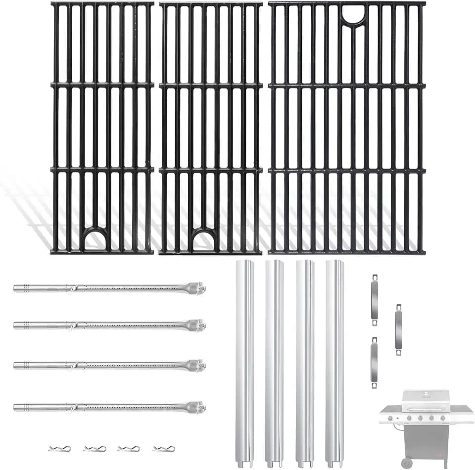 Grill Parts Kit for Charbroil Performance 4 Burner 463365021 463350521 463366022 463354021 463365522, 17" Grill Grate Burner Heat Plate Shield Crossover Tube Kit for Charbroil Performance Part