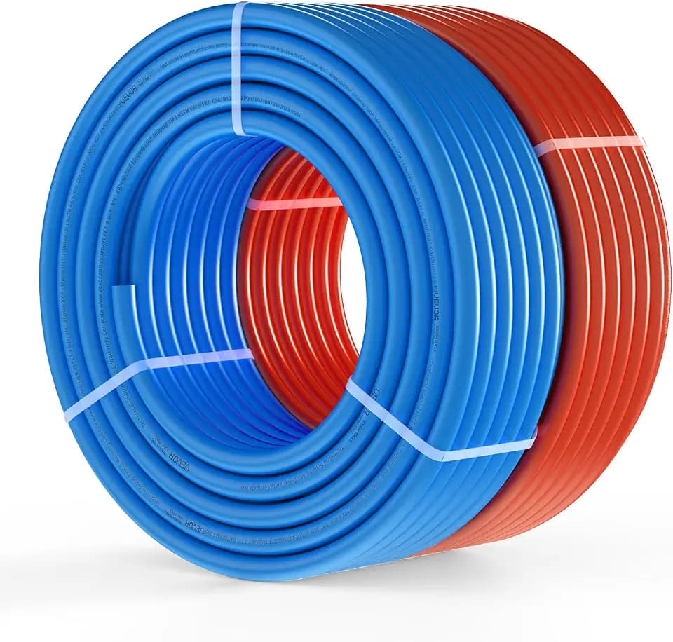 VEVOR PEX-A Pipe 3/4 Inch, 2 x 100 Feet Non-Oxygen Barrier Flexible Pipe Tubing,Red&blue for Hydronic Radiant EVOH Floor Heating, Water Plumbing Applications with Cutter& Clamps