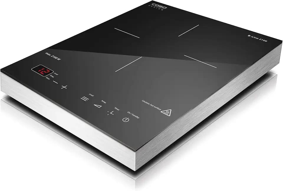 CASO S-Line 2100 Induktionskochplatte mobil,Testsieger Haus & Garten Test, präzise SmartControl 60-240°C, Timer bis 180 Min., Töpfe bis 24cm, 2100 Watt, Glaskeramik