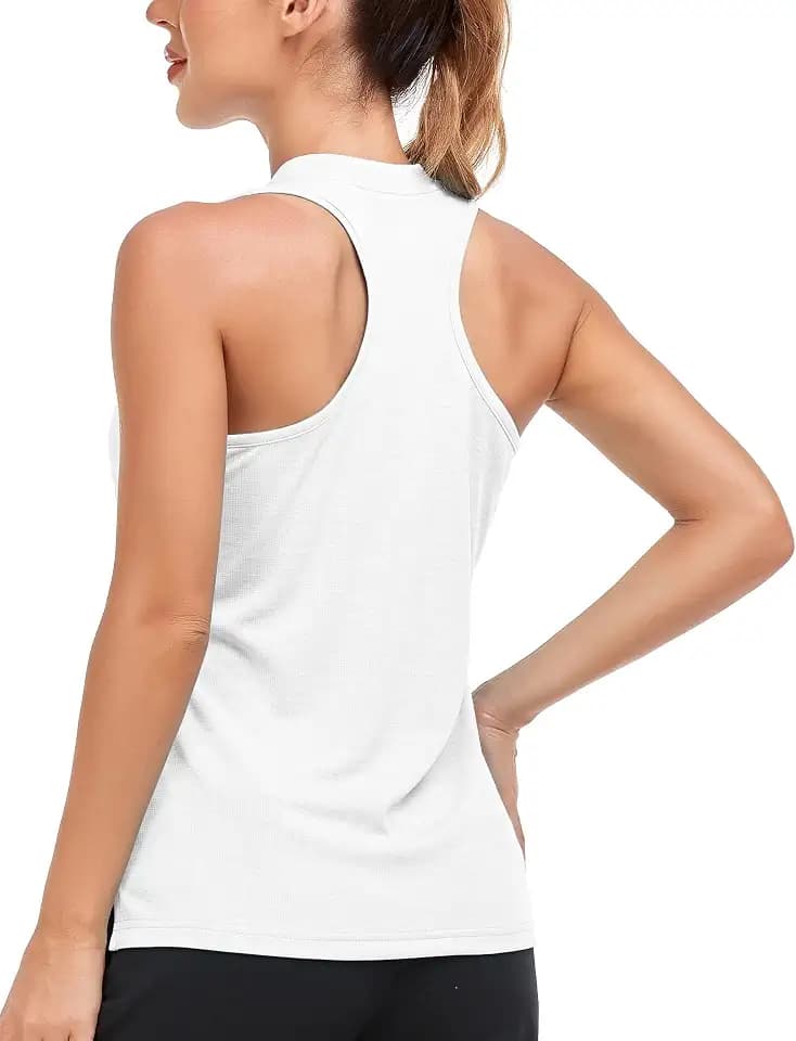 MoFiz Women's Golf Shirts Sleeveless Racerback Polo 1/4 Zip Collarless