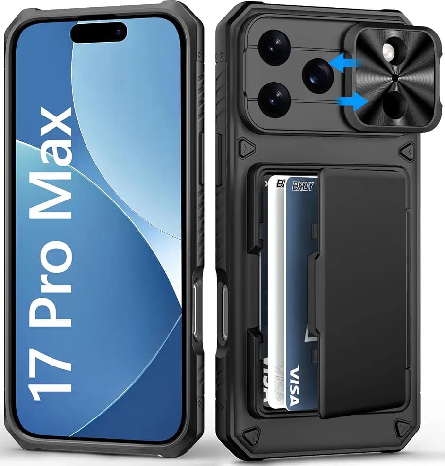 BXYJY for iPhone 17 Pro Max Case Wallet, Card Holder (4-5 Cards), Black
