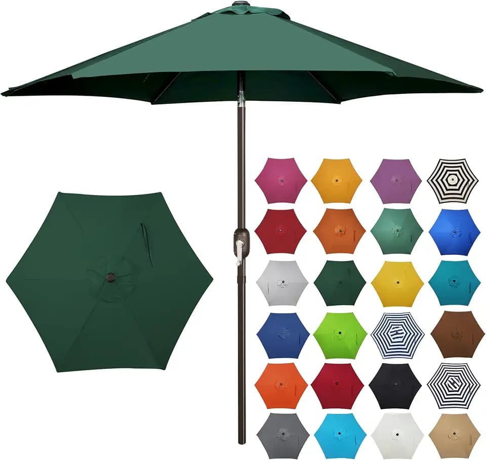 Blissun 7.5 ft Patio Umbrella, Yard Umbrella, Outdoor Market Umbrella with Push Button Tilt Crank, Dark Green