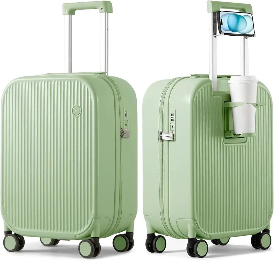mixi Carry On Luggage with Cup Phone Holder 20 Inch, Avocado Green