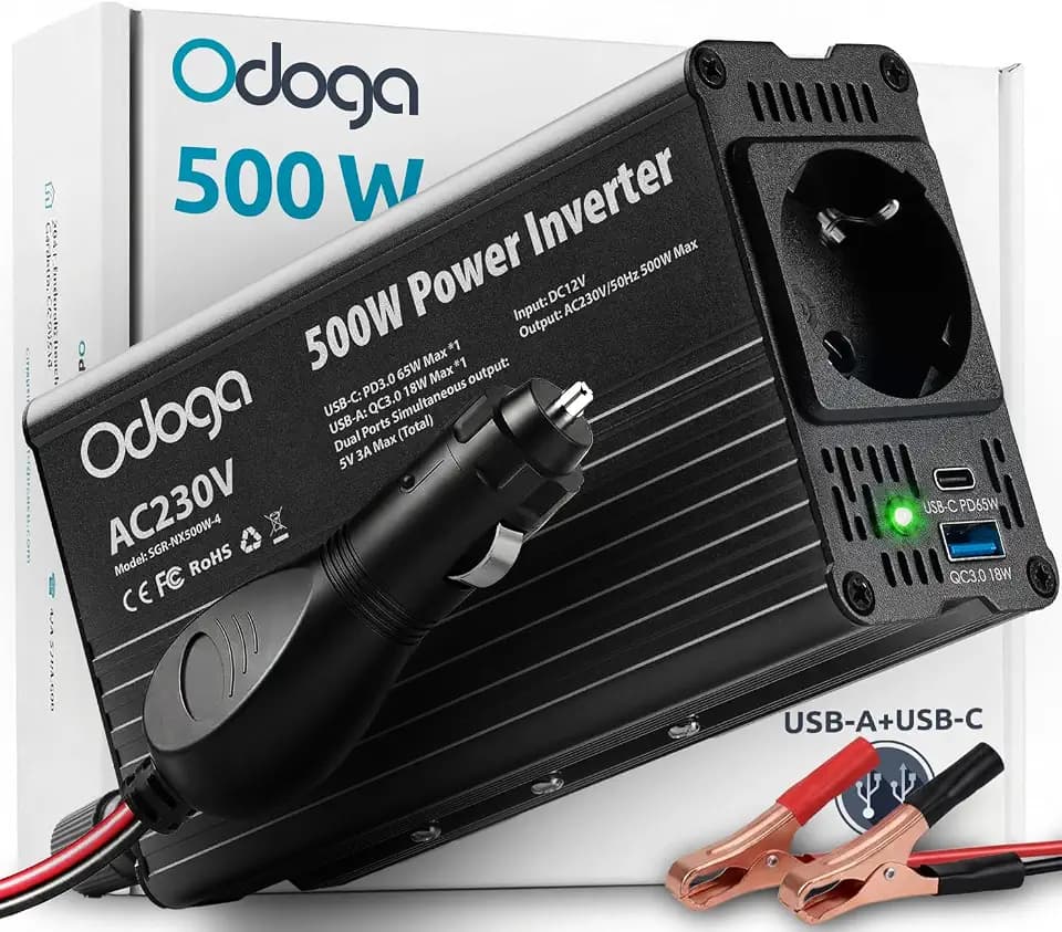 Wechselrichter 12V auf 230V 500W – Stromumwandler mit 3A USB-A & USB-C