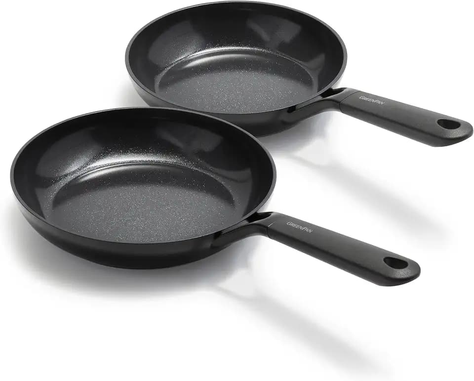 GreenPan SmartShape Gesundes Keramik-Antihaft-Pfannenset 20 cm und 28 cm mit Pfannenschutz, PFAS-frei, Induktionsgeeignet, Backofenfest, Spülmaschinenfest, Schwarz