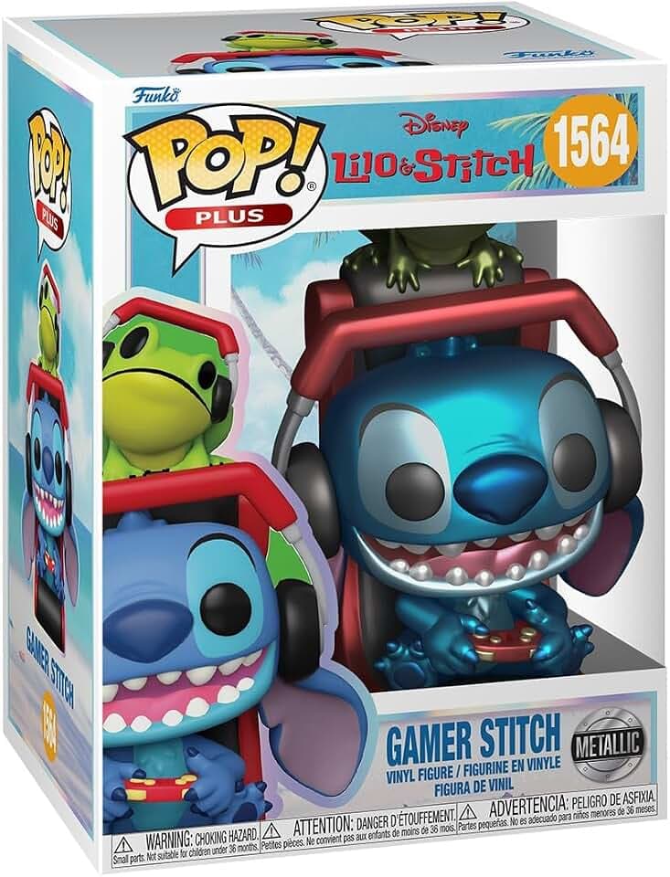 Funko Pop Plus: Lilo und Stitch - Gamer Stitch - Metallic - Sammelfigur aus Vinyl - Geschenkidee - Offizielles Merchandise - Spielzeug für Kinder & Erwachsene - Cartoon-/Animations-Fans