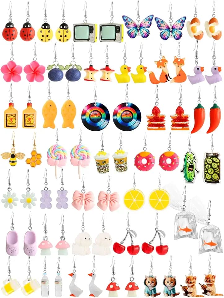 36 Pairs Cute Fun Earrings Set for Women Weird Cool Statement Dangle Earrings Made of Resin Trendy Funny Jewelry