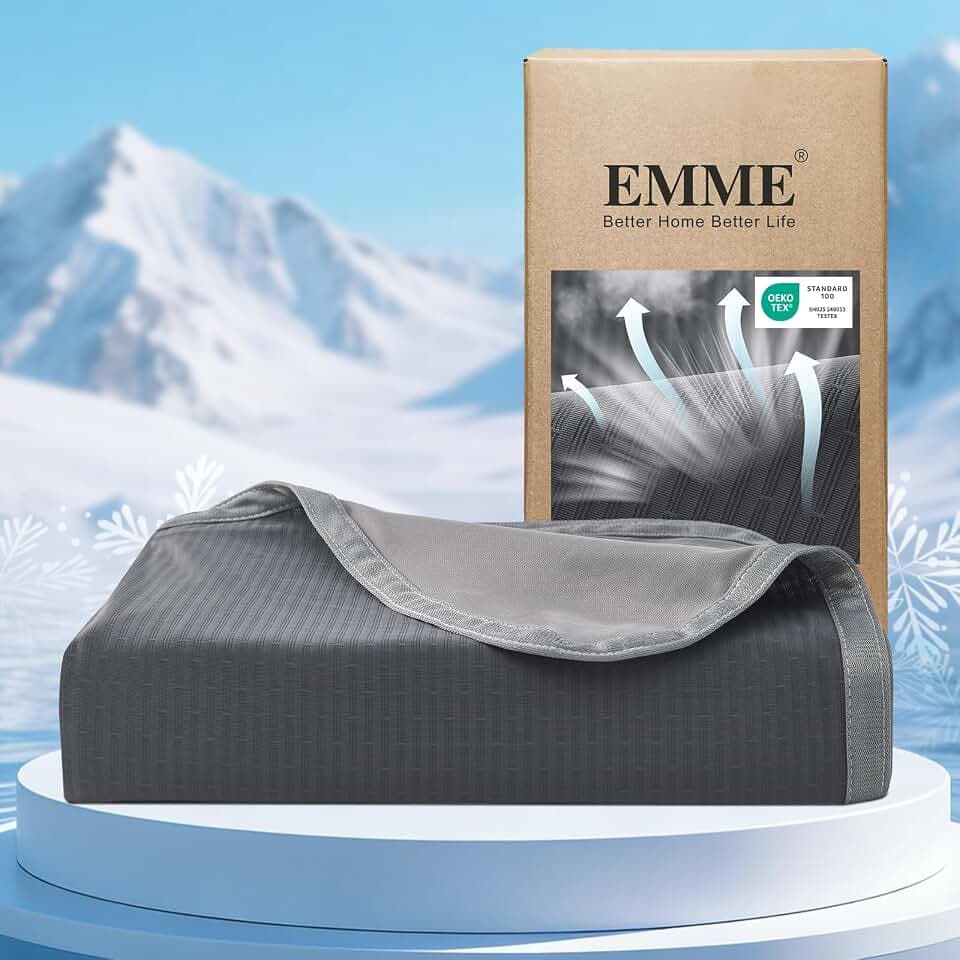 EMME Kühldecke Kühlende Decke, Arc-Chill Q-Max>0,5, 152 x 203 cm, 2 in 1 Doppelseitige Feinstreifen Sommerdecke, Leicht Atmungsaktiv Tagesdecke, Sofa Decke & Bettüberwurf, Dunkelgrau Gestreift