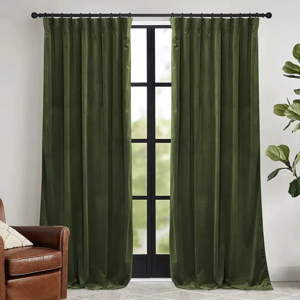 RYB HOME Green Velvet Blackout Curtains 96 inches for Bedroom Living Room
