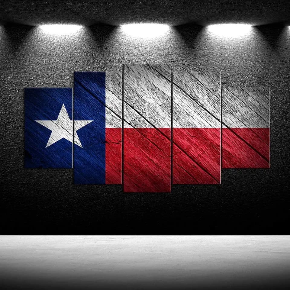 Large 5 Panel Canvas Prints Texas State Flag Wall Art Decor 60x32inch