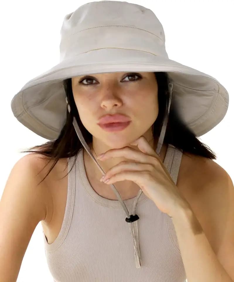 Hatiis Womens Sun Hat with Ponytail Hole Cotton Shapeable Wide Brim