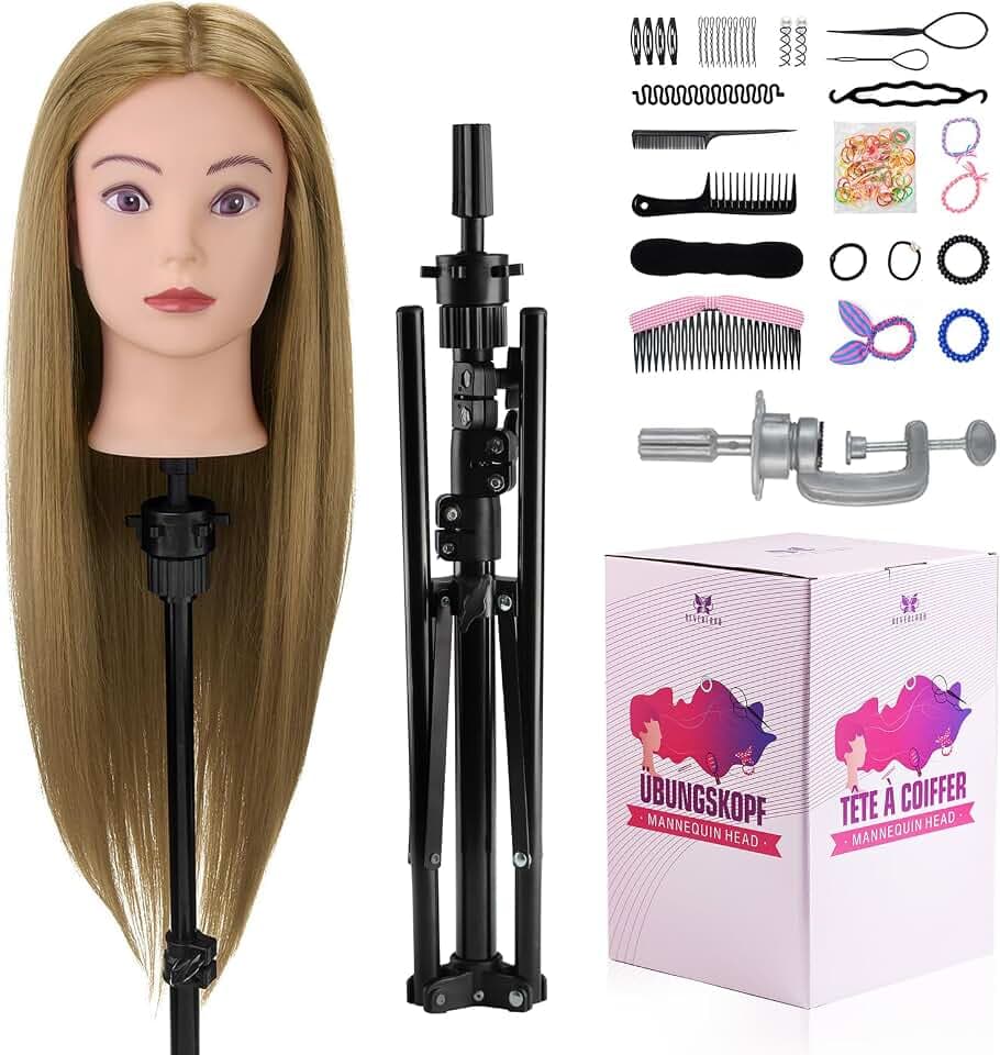 Neverland 71cm Frisierkopf für friseure 60% Echthaar mit Übungskopf Ständer