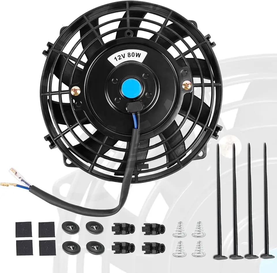 7 Inch 7” Black Universal Electric Radiator Slim Fan 12V 80W High Performance Cooling Push Pull w/Mounting Kit 1PCS