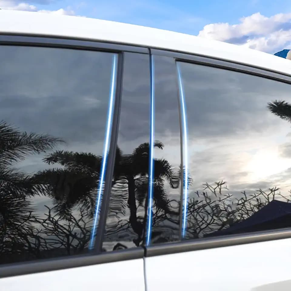 Door and Window Pillar Accessories Fit for Ford F150 2015-2021 (with Key Code Opening) Car Printed Chrome Door and Window Pillar Trim, PC Material, Scratch Resistant 4 PCS - Bright Black
