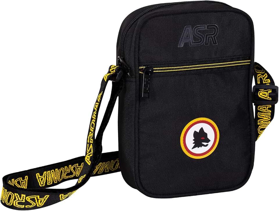Seven AS Roma Tasche für Jungen, verstellbarer Schultergurt, Vordertasche, Kind, Junge, Fußball, offizielles Produkt, Geschenkidee