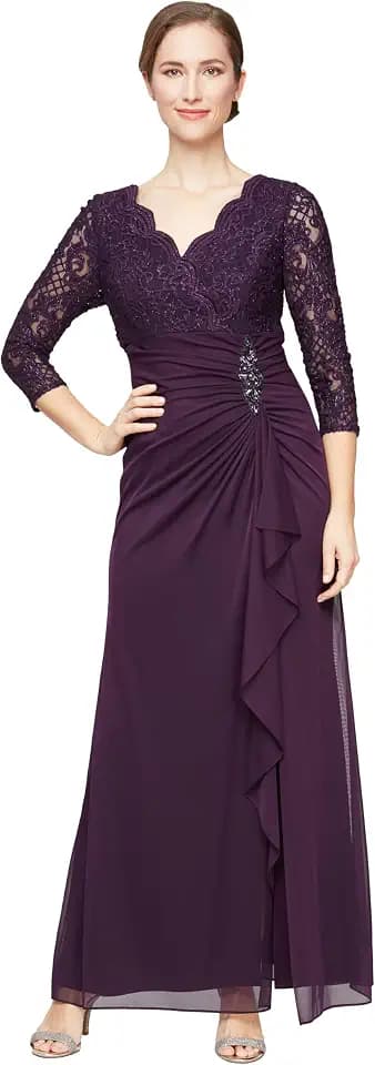 Alex Evenings Womens Long Lace Top Empire Waist Dress