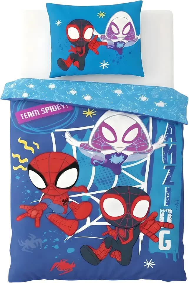BrandMac Marvel Spidey Junior Bettwäsche-Set | Bettbezug 100 x 135 cm + Kissenbezug 40 x 60 cm | 100% Baumwolle | weiche atmungsaktive Kleinkind-Baby-Bettwäsche | Offizielles Spidey-Design