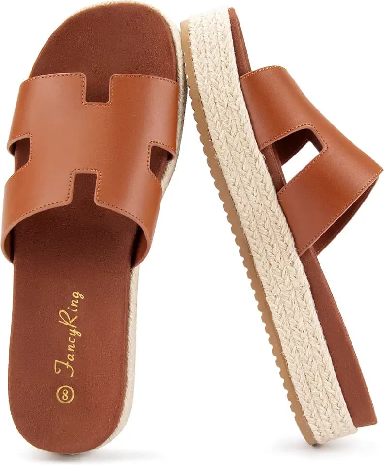 Women's Platform Wedge H-Band Espadrilles Sandals Slip on Beach Vacation Sandals Flatform Open Toe Outdoor Summer Slides