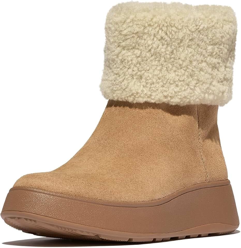 Fitflop Damen F-Mode Shearling-Collar Zip-up Suede Ankle BootsStiefelette