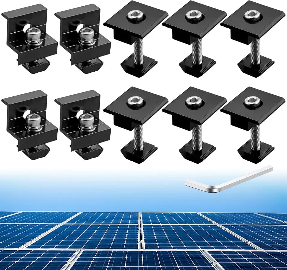 Anbte 10 PCS Solar Panels Brackets 30mm/35mm, Aluminium 6 x T-Shaped Mid Clamps + 4 x End Clamps, Solar Panel Mounting Brackets for Metal, Tin, Flat, Sheet Roofs, RV, Black
