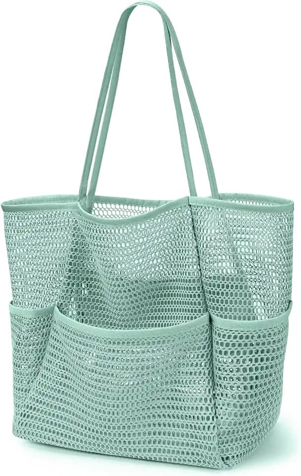 KPX Beach Bag with Mini Pocket, Summer Beach Tote Bags for Women Large Foldable Mesh Swimming Pool Travel Bags - Sandproof