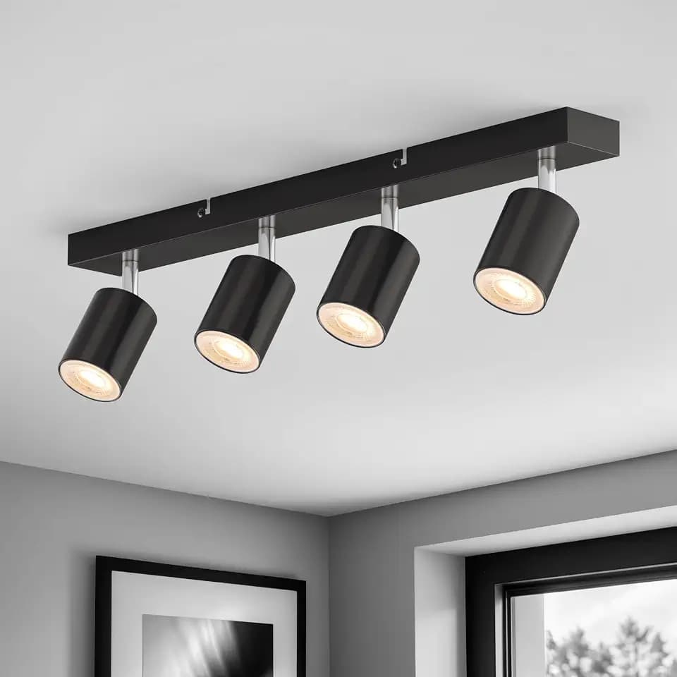 wowatt Deckenstrahler 4 Flammig, Schwarz Deckenlampe Strahler Lampe Decke, GU10 Spot LED Deckenleuchte Schwenkbar, Deckenspot Drehbar Spotlight für Wohnzimmer, Schlafzimmer, Küche, Nein Leuchtmittel