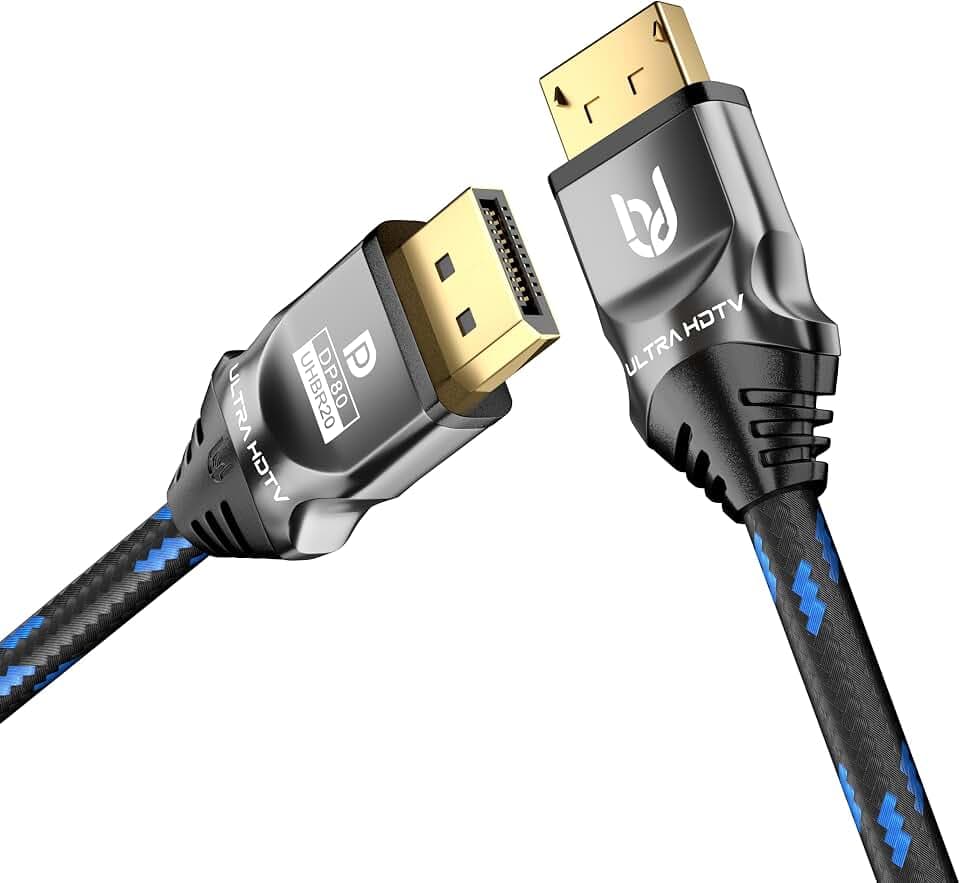 Ultra HDTV Neuestes DisplayPort 2.1 Kabel 2m - 8K@60Hz, 4K@60/120/144Hz, 5K@60Hz, 2K@165/240Hz - Kompatibel mit FreeSync und G-Sync - Ideal für Gaming-Monitore und PCs - DP zu DP