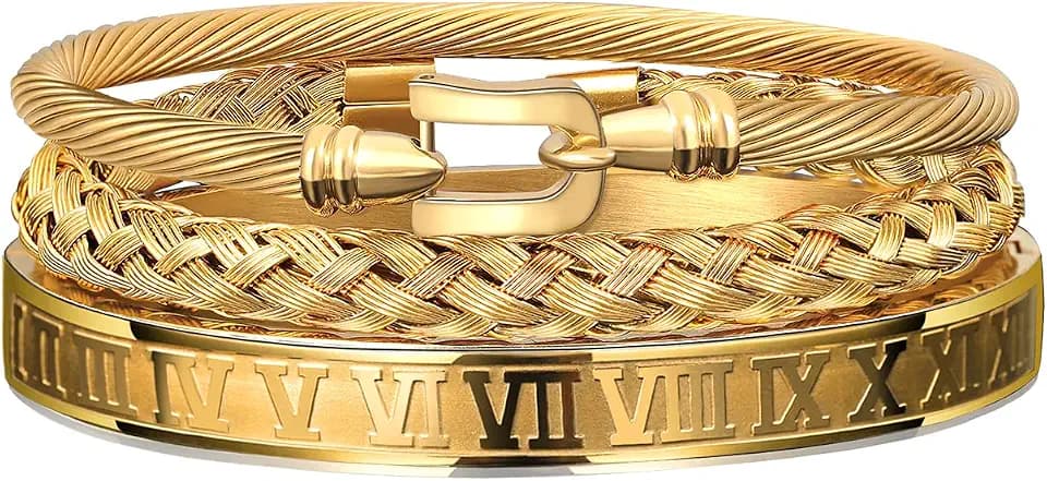 WFYOU Stainless Steel Gold Bracelets for Men Cuff Bracelet Mens Jewelry Set