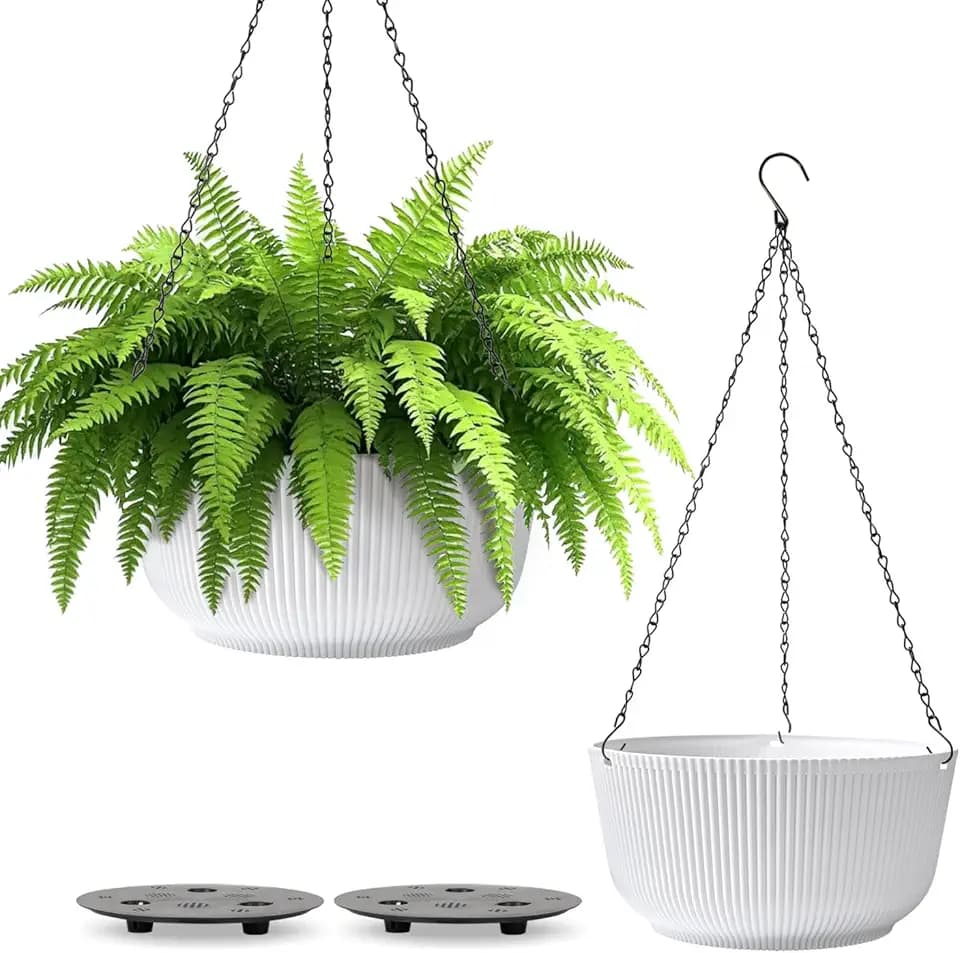 T4U Hanging Planters for Indoor Outdoor, 10 Inch Self Watering Pots, 2 Pack