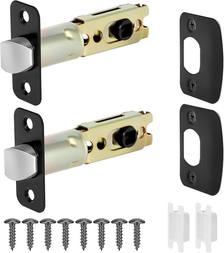 2 Pack Matte Black Door Latch Replacement, 45°Turning Angle Door Lock Replacement Parts, 2-3/8'' or 2-3/4'' Adjustable Backset Deadlatch, Stainless Steel Round Corner Lock Parts