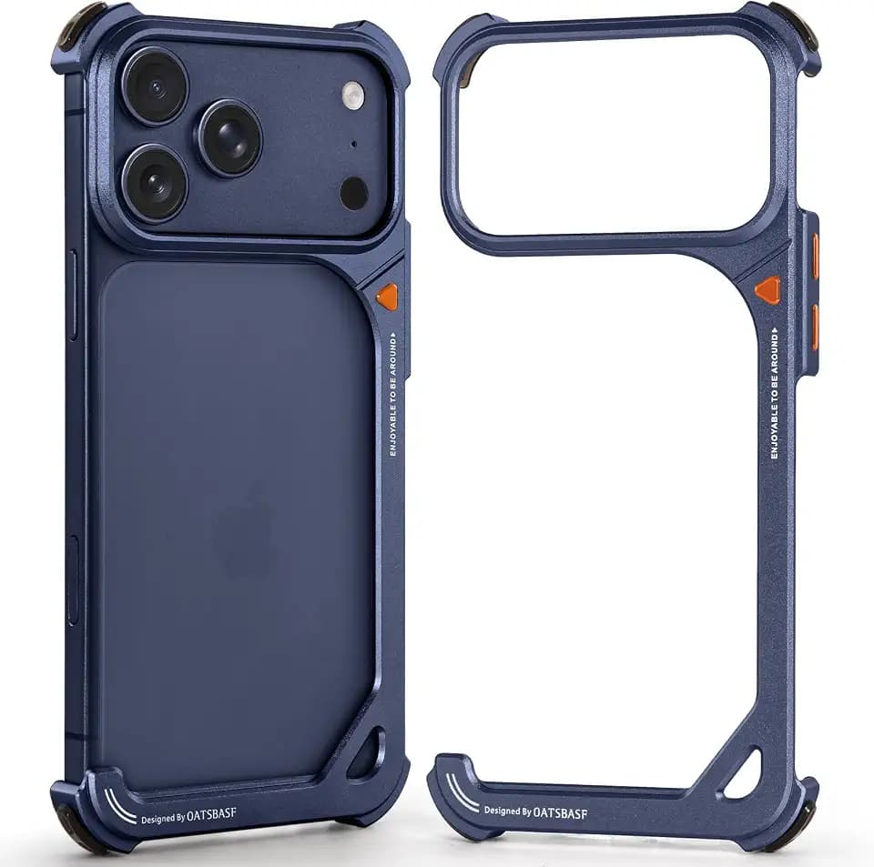 OGRANEE 9 Shape Bumper Case for iPhone 17 Pro Max - Slim Aluminum Metal Frame, Compatible with MagSafe, Frameless Minimalist Protective Cover, Lightweight Shockproof Premium Accessories, Blue