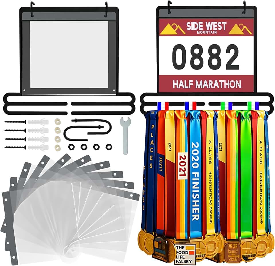 GOLDGE Race Medal Display Wall Hanger, Metal Race Bib and Medal Hanger