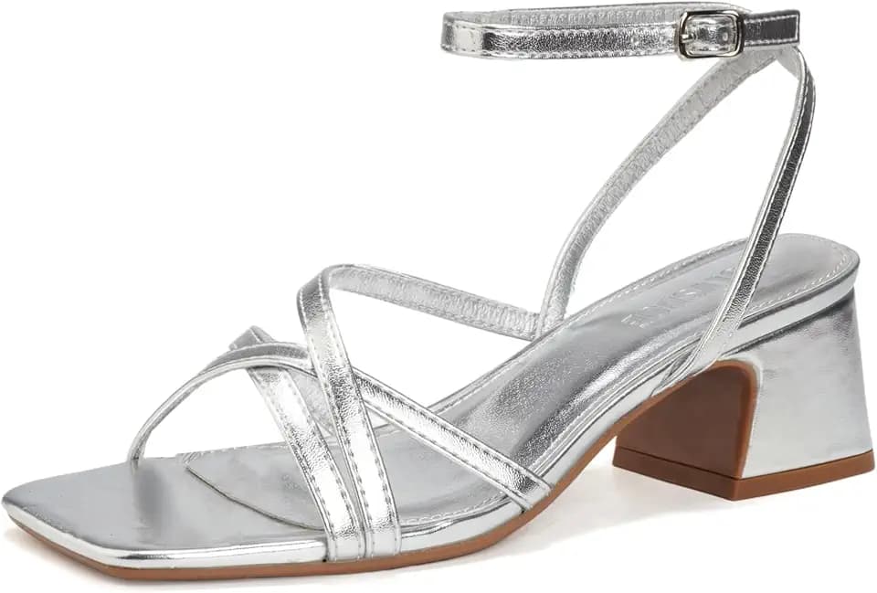 YULVSHOE Women's Chunky Heels Square Open Toe Low Block Heeled Dress Ankle Strap Pumps Wedding Sandals