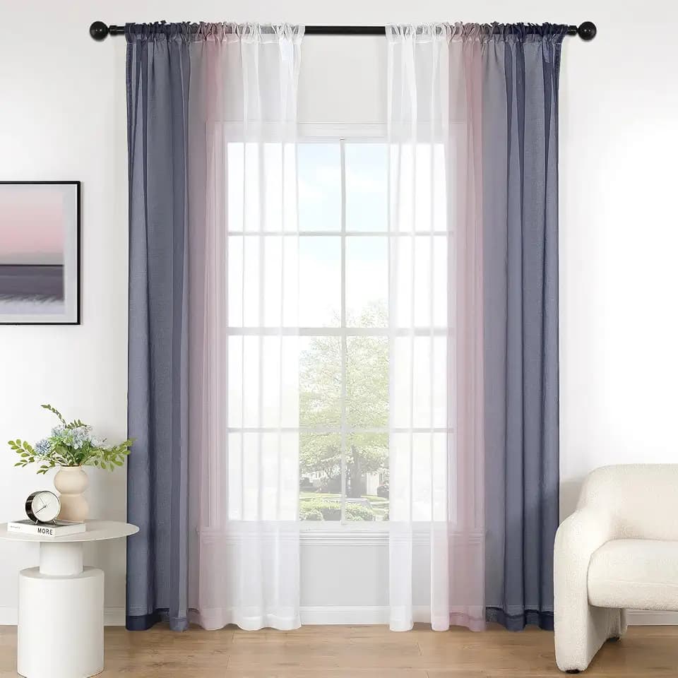 MIULEE Zweifarbige Voile Vorhänge Kräuselband 2er Lila 140x245cm
