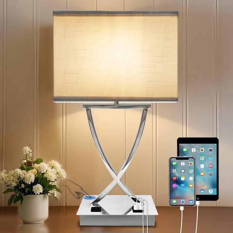 OYedis 3-Way Touch Dimmable Bedside Lamp 21.38" with USB-C & AC Outlet