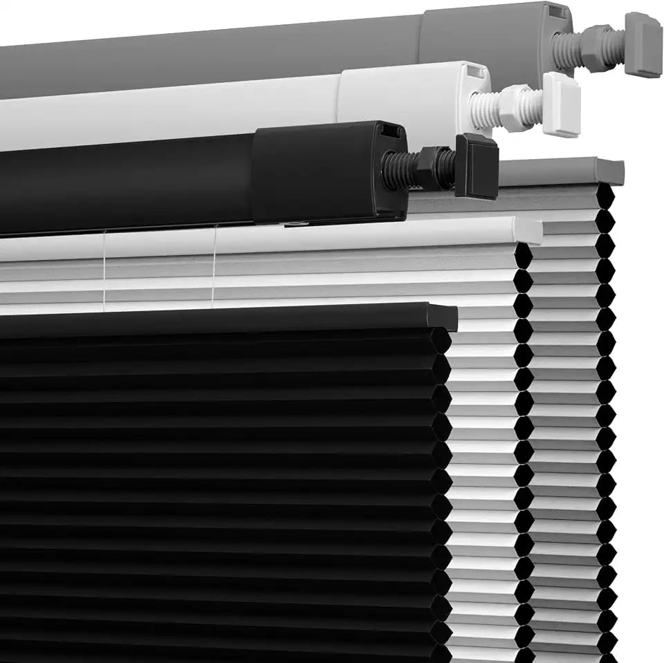 Boolegon No Drill No Tools Cellular Shades TDBU,Black,29" W x 64" H