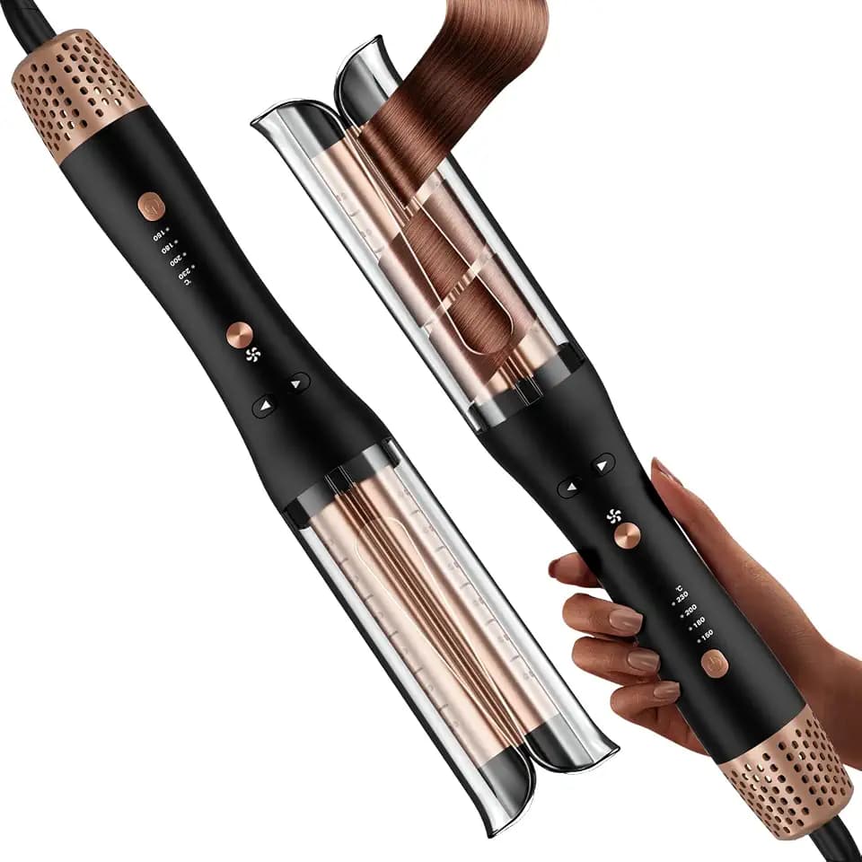 Automatischer Lockenstab mit Kaltluft, 32 mm Beach Waves Curler, 4 Temperaturen (150–230 °C), Ionen-Technologie, Anti-Verbrennungs-Design, Roségold