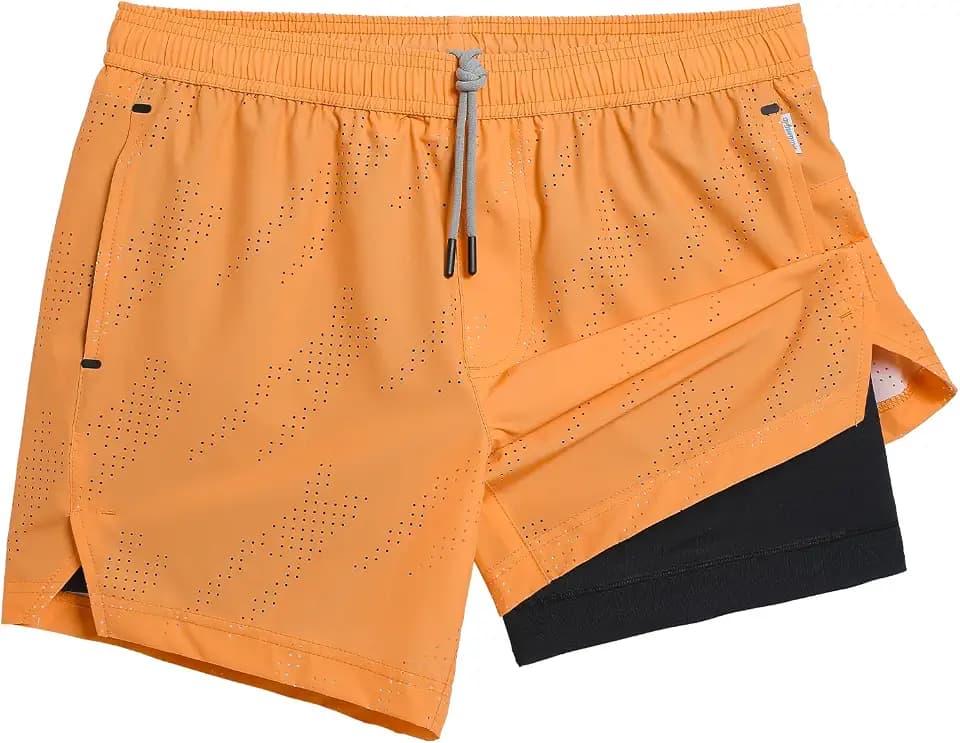 maamgic Mens Running Shorts with Compression Liner 5" Quick Dry Zip Pocket