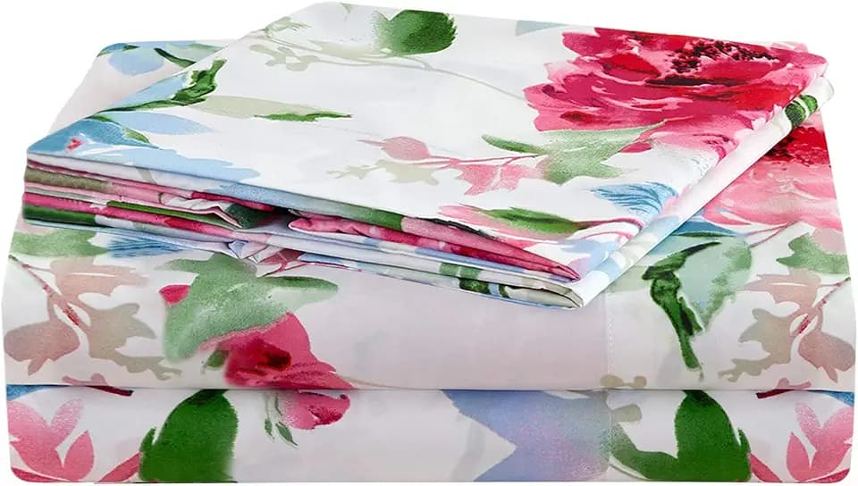 JSD Bettwäsche-Set mit Aquarell-Rosenmuster, Kingsize, 4-teilig, weich Bedruckte Mikrofaser, extra Tiefe Tasche